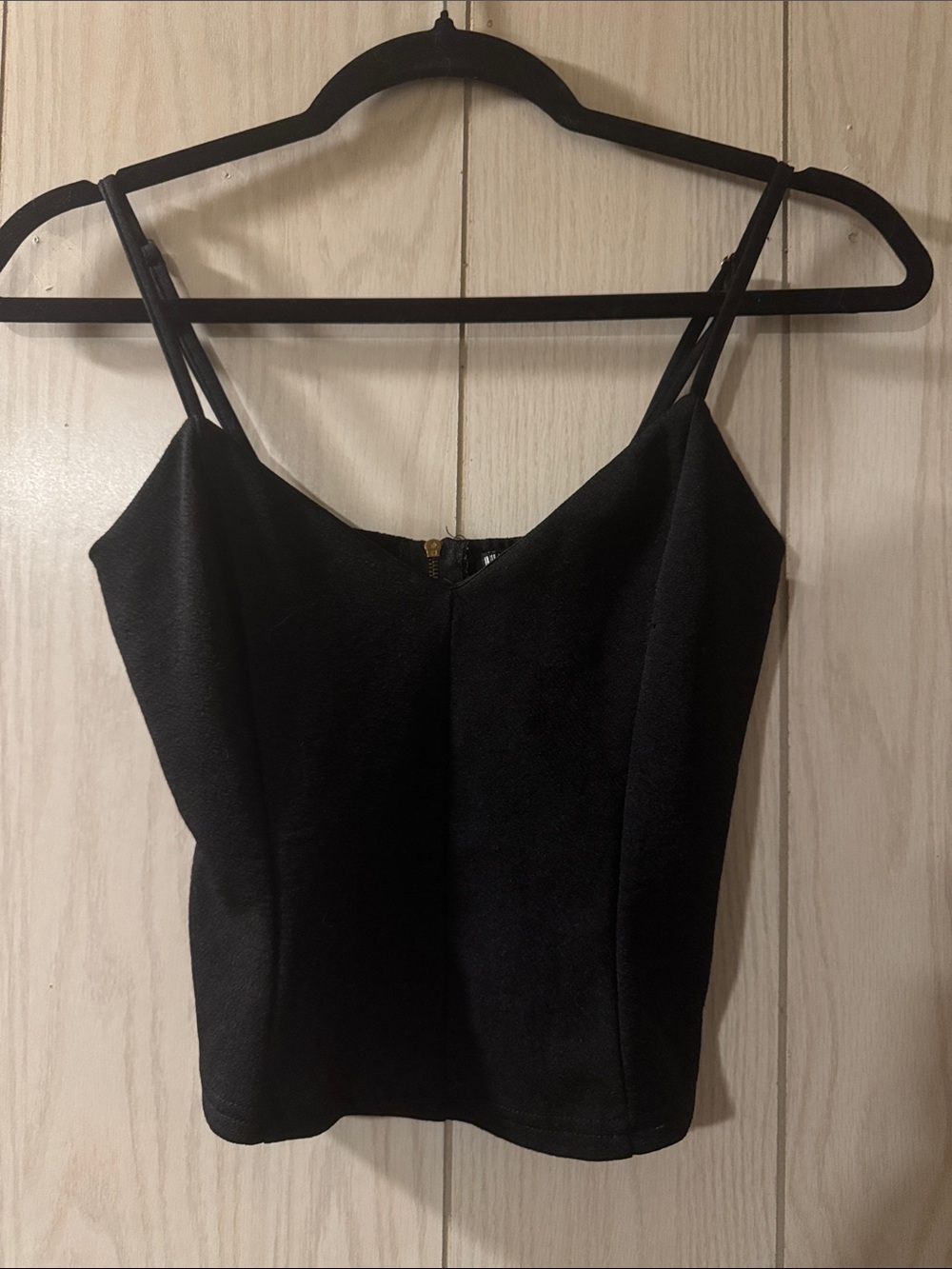 Black Spaghetti Strap Tank Top With Gold Zipper Back